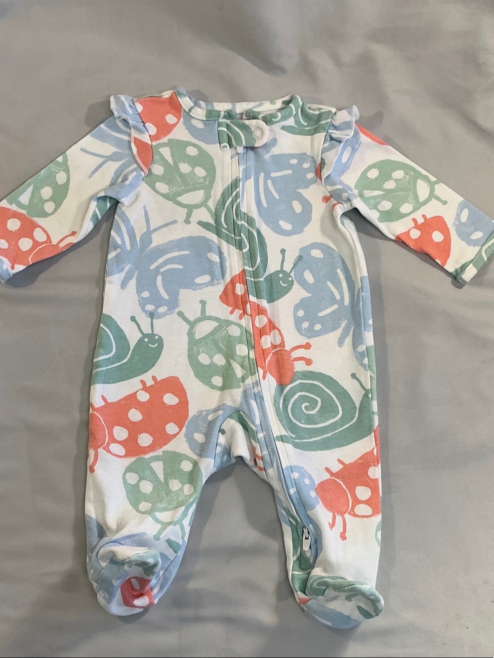 Carter's Pastel Coral Mint & Sky Blue Snail and Bug Footed Pajamas